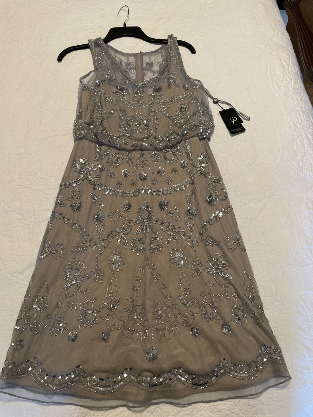 Silver beaded cocktail dress